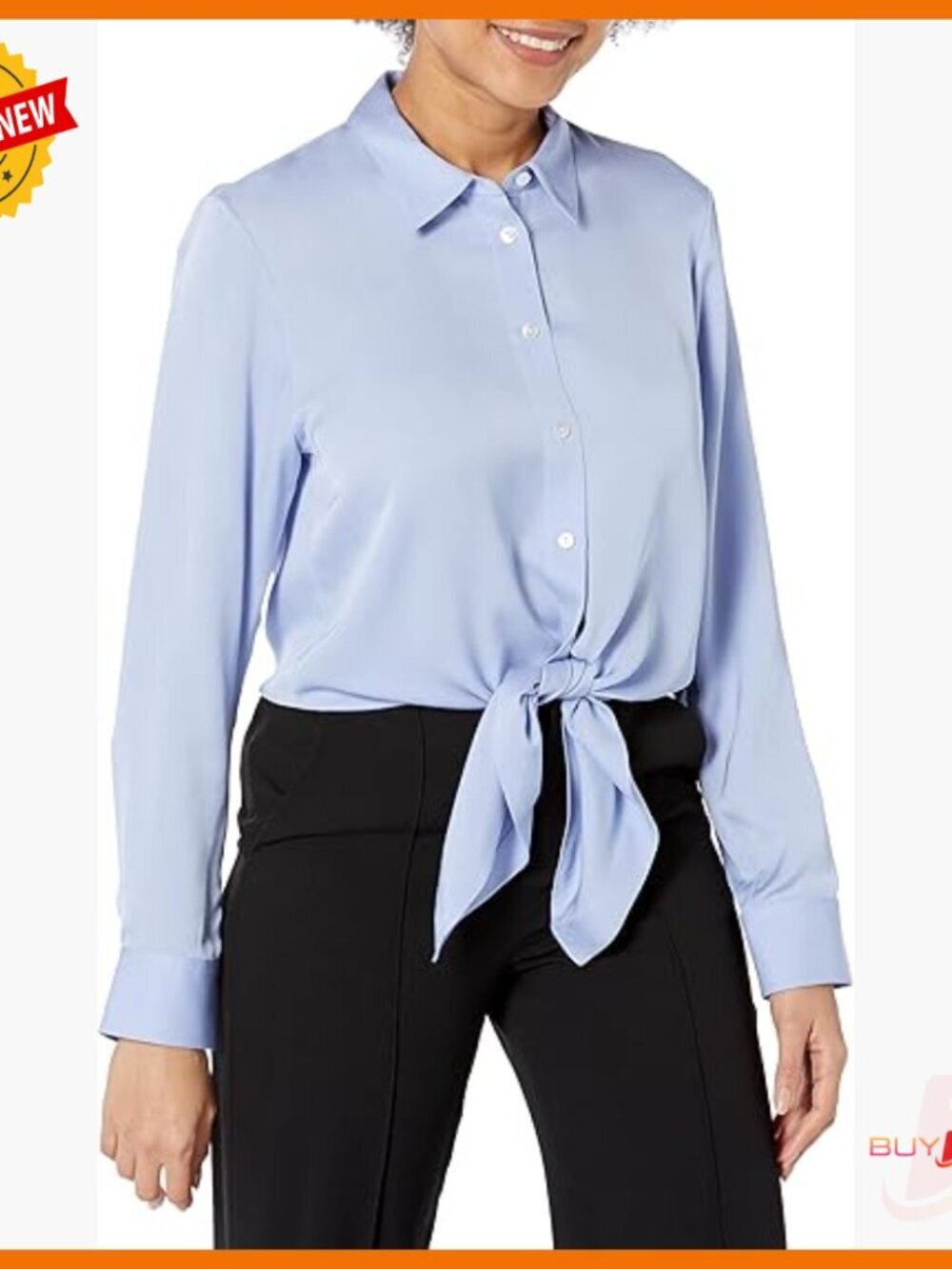 Long Sleeve Silk Button Down Shirt with Tie Front Detail